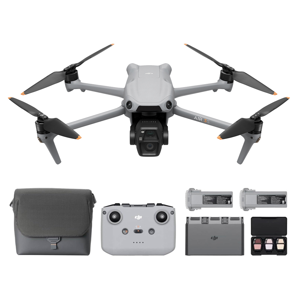 Drone DJI Air 3S Combo Vuela Mas (Control Remoto DJI RC-N3) HDR 4K 3 Baterias Dron con Gran Angular CMOS 1 y Telecamara Media, Video 4K/60 fps HDR, Deteccion de Obstaculos Omnidireccional en Escenas Nocturnas
