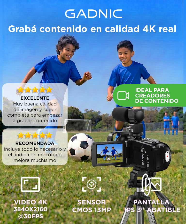 Cámara Filmadora 4K Gadnic Con Micrófono Y Estabilizador DISPONIBLE EN 68 DIAS - Imagen 2