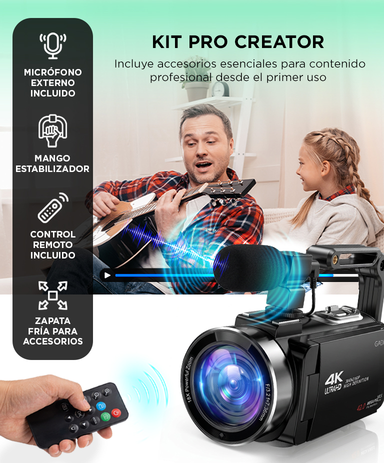 Cámara Filmadora 4K Gadnic Con Micrófono Y Estabilizador DISPONIBLE EN 68 DIAS - Imagen 3