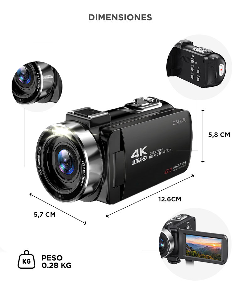 Cámara Filmadora 4K Gadnic Con Micrófono Y Estabilizador DISPONIBLE EN 68 DIAS - Imagen 6