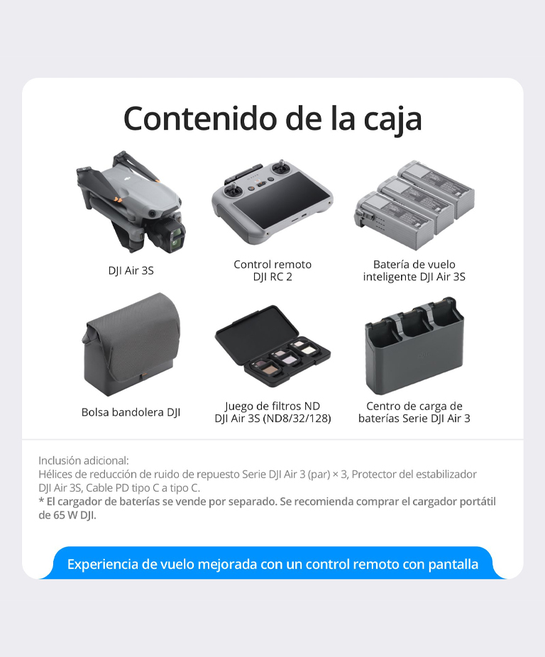 Drone DJI Air 3S Combo Vuela Mas (Control Remoto DJI RC 2) Gran Angular con CMOS 1 y Telecamara Media, 4K/60 fps Deteccion de Obstaculos Omnidireccional - Imagen 7