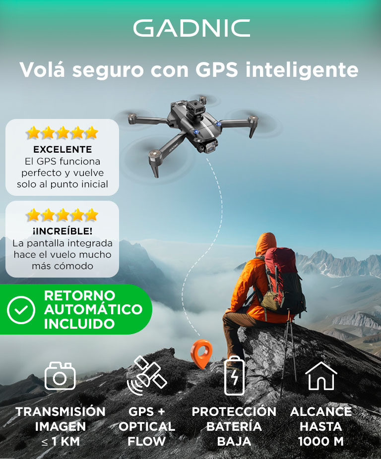 Drone GADNIC Aeroview 4K Pantalla 45 GPS Control Remoto Camara Dual - Imagen 2