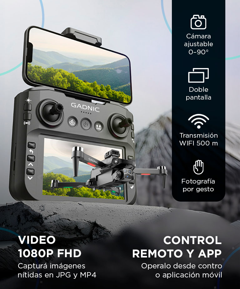 Drone GADNIC Aeroview 4K Pantalla 45 GPS Control Remoto Camara Dual - Imagen 4