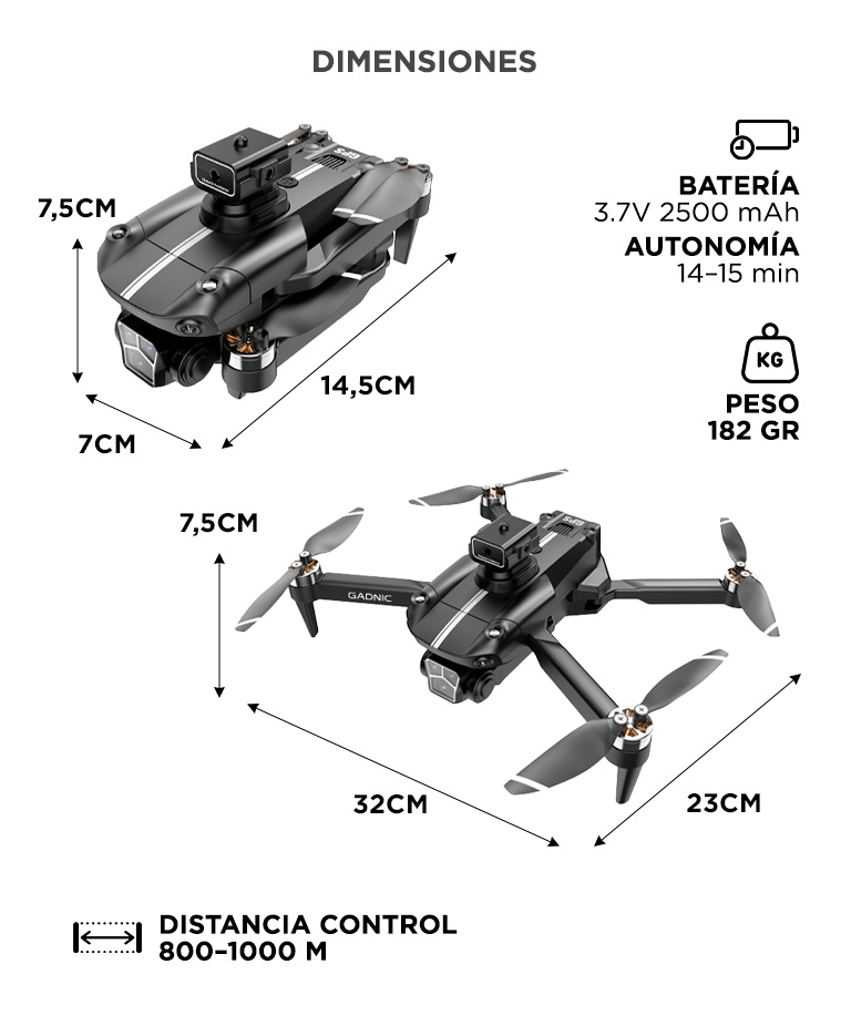 Drone GADNIC Aeroview 4K Pantalla 45 GPS Control Remoto Camara Dual - Imagen 6