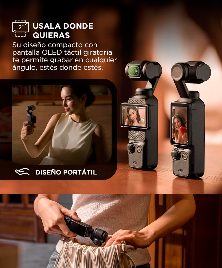 Camara De Video DJI Osmo Pocket 3 Combo Estandar CMOS 1, Video 4K120 fps, Estabilizacion En 3 Ejes, Enfoque Rapido, Seguimiento De Caras/Objetivos, Pantalla Tactil Giratoria De 2 - Imagen 4