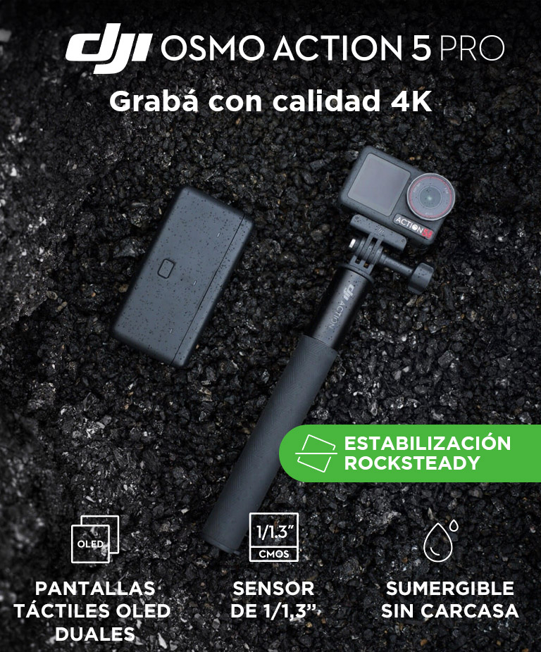 Camara De Accion DJI Osmo Action 5 Pro Pack Aventura 4K Con Sensor 1/1.3 Bateria Aumentada A 12h Con 3 Baterias, Estabilizacion, 2 Pantallas Tactiles OLED - Imagen 2