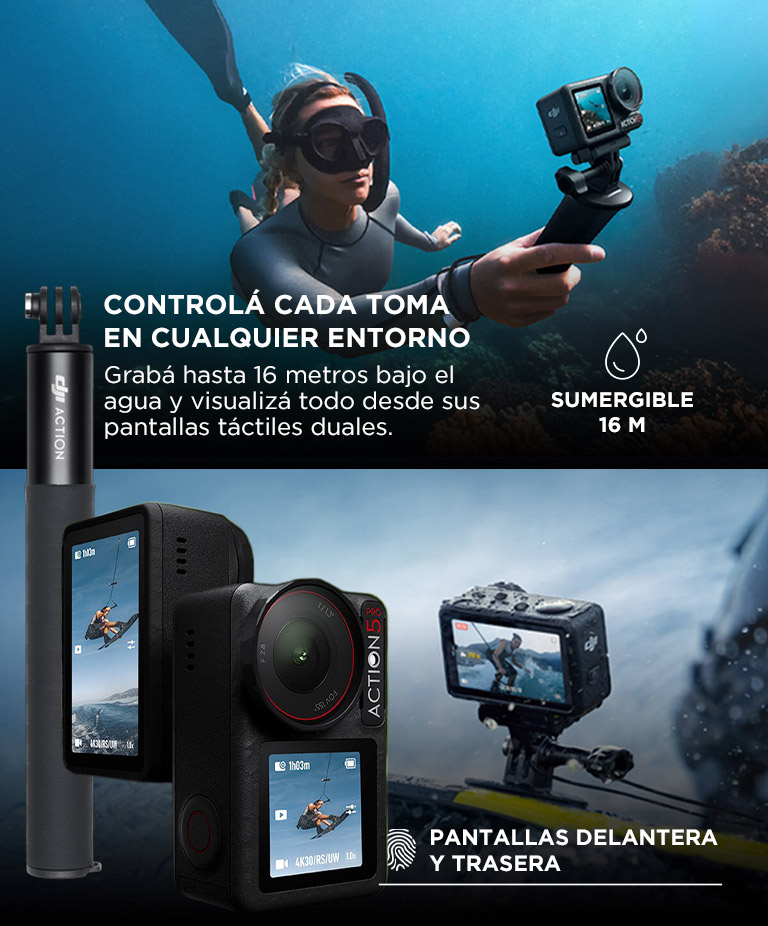 Camara De Accion DJI Osmo Action 5 Pro Pack Aventura 4K Con Sensor 1/1.3 Bateria Aumentada A 12h Con 3 Baterias, Estabilizacion, 2 Pantallas Tactiles OLED - Imagen 3
