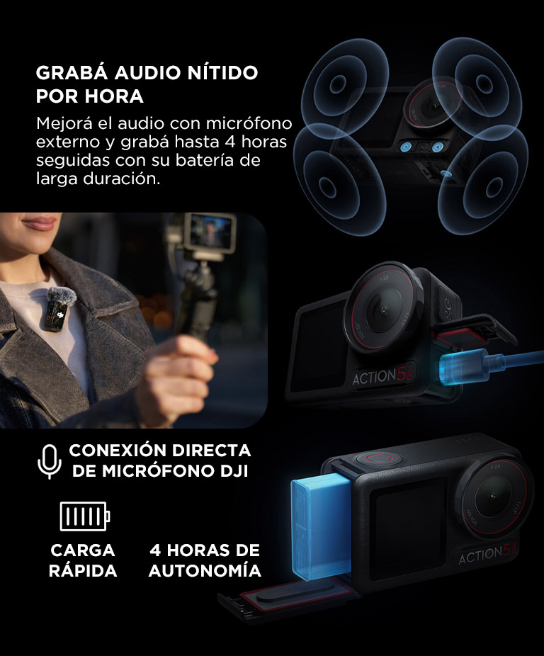 Camara De Accion DJI Osmo Action 5 Pro Pack Aventura 4K Con Sensor 1/1.3 Bateria Aumentada A 12h Con 3 Baterias, Estabilizacion, 2 Pantallas Tactiles OLED - Imagen 5