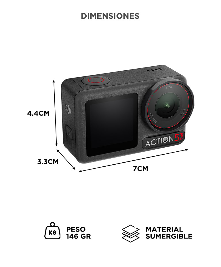 Camara De Accion DJI Osmo Action 5 Pro Pack Aventura 4K Con Sensor 1/1.3 Bateria Aumentada A 12h Con 3 Baterias, Estabilizacion, 2 Pantallas Tactiles OLED - Imagen 6