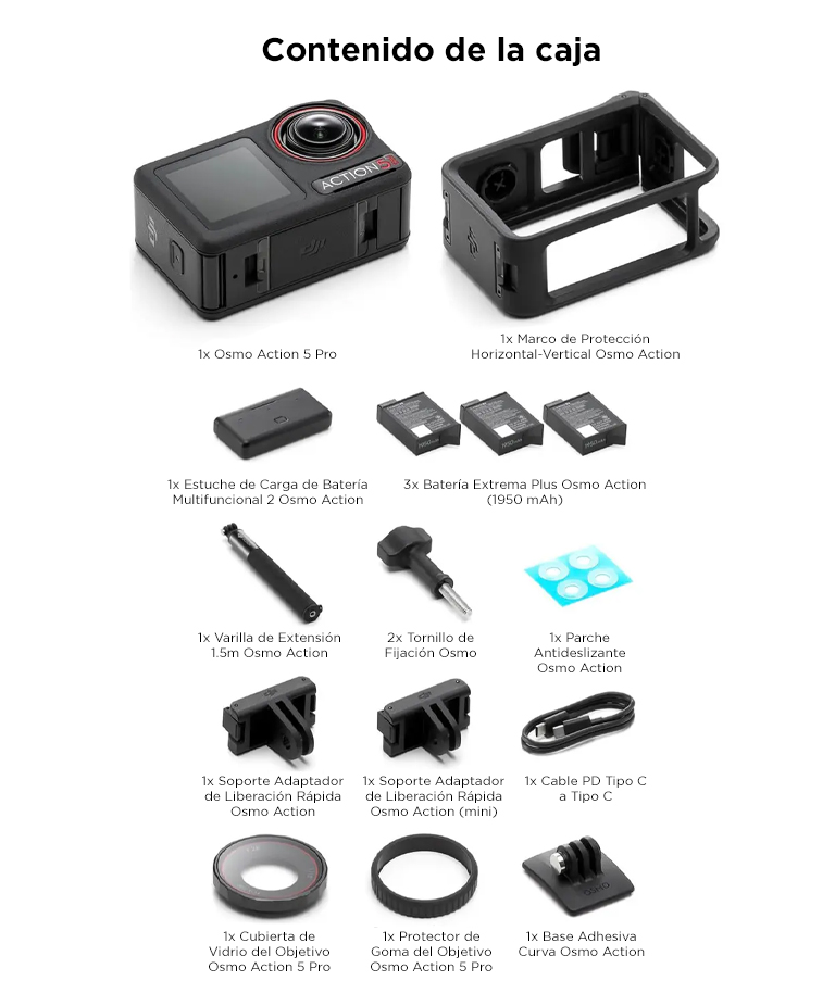 Camara De Accion DJI Osmo Action 5 Pro Pack Aventura 4K Con Sensor 1/1.3 Bateria Aumentada A 12h Con 3 Baterias, Estabilizacion, 2 Pantallas Tactiles OLED - Imagen 7