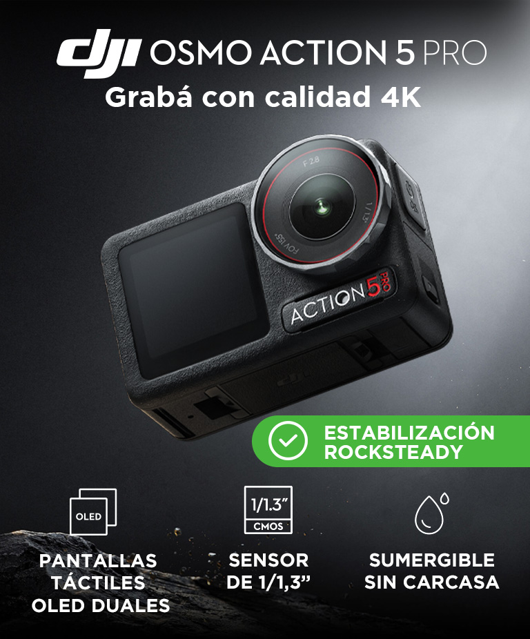 Camara De Accion DJI Osmo Action 5 Pro Combo Estandar Sumergible Sensor 113 Video 4K120 fps Seguimiento De Objetivos Estabilizacion 2 Pantallas Tactiles OLED - Imagen 2
