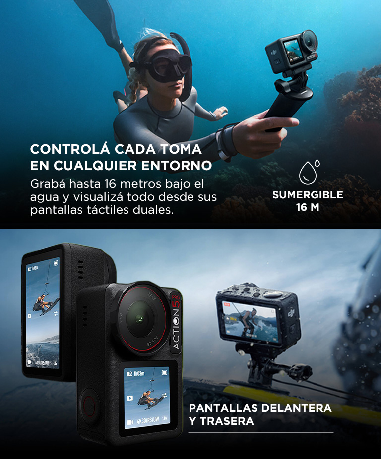 Camara De Accion DJI Osmo Action 5 Pro Combo Estandar Sumergible Sensor 113 Video 4K120 fps Seguimiento De Objetivos Estabilizacion 2 Pantallas Tactiles OLED - Imagen 3
