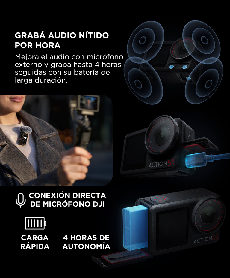 Camara De Accion DJI Osmo Action 5 Pro Combo Estandar Sumergible Sensor 113 Video 4K120 fps Seguimiento De Objetivos Estabilizacion 2 Pantallas Tactiles OLED - Imagen 5