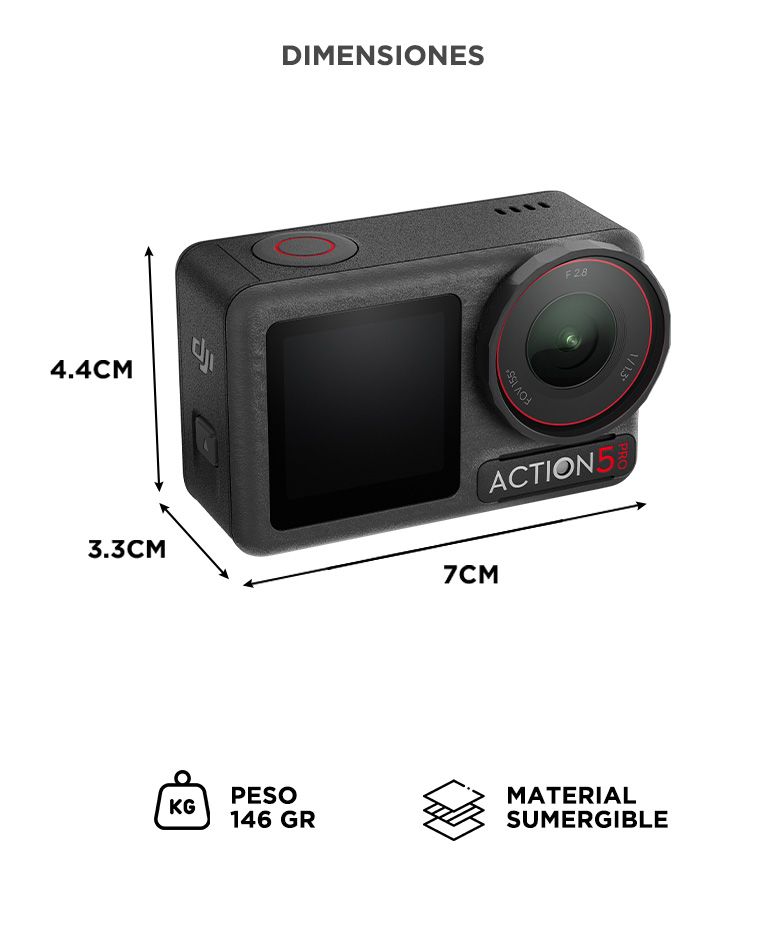 Camara De Accion DJI Osmo Action 5 Pro Combo Estandar Sumergible Sensor 113 Video 4K120 fps Seguimiento De Objetivos Estabilizacion 2 Pantallas Tactiles OLED - Imagen 6