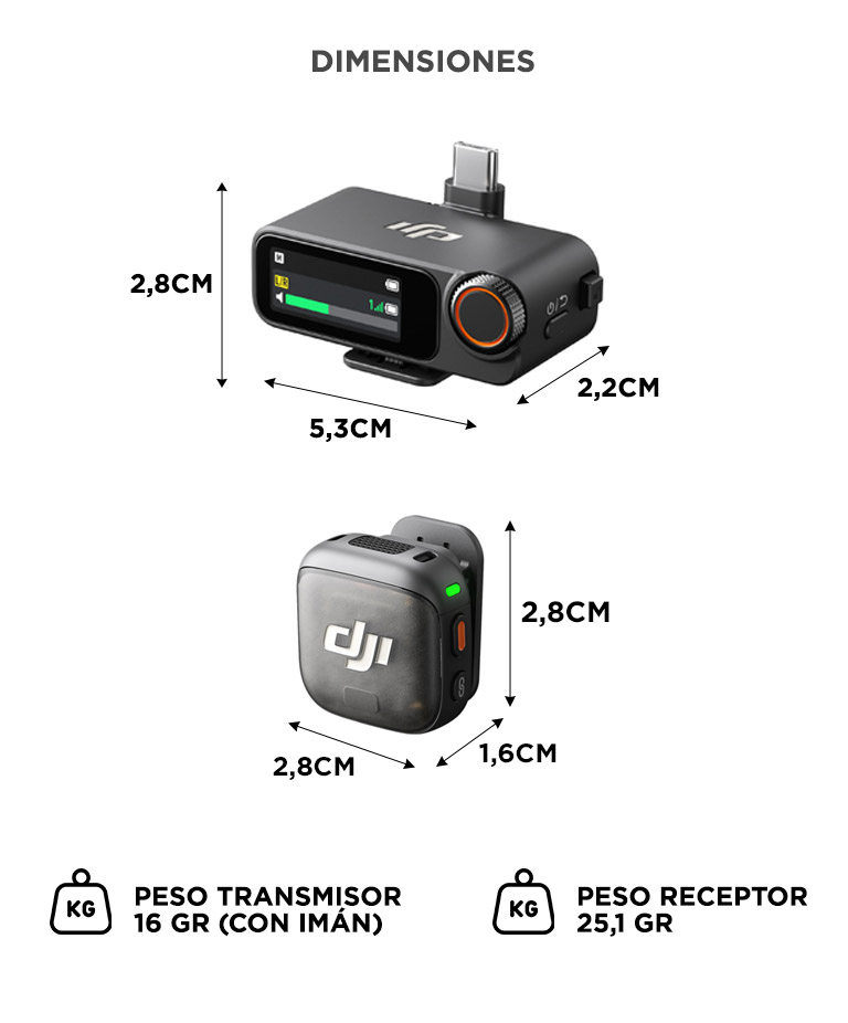 Microfono Inalambrico DJI Mic 3 1 TX 1 RX Alcance 400 Metros Bluetooth 5.4 Audio Omnidireccional - Imagen 6