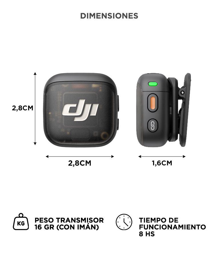 Transmisor DJI Mic 3 Inalambrico Omnidireccional Bluetooth 5.4 Alcance 400 Metros Bateria 137mAh Autonomia 8 Horas - Imagen 6