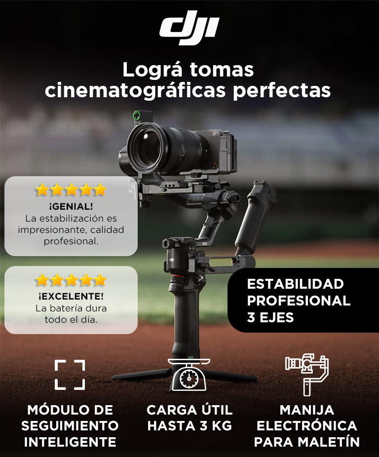 Estabilizador DJI RS 5 Combo Profesional 3 Ejes Carga 3 kg Seguimiento Inteligente Autonomia 14 Horas Pantalla Tactil - Imagen 2