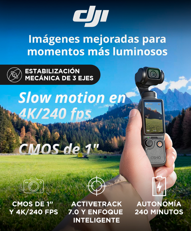 Cámara Osmo Pocket 4 DJI Combo Estándar, Cámara para Videovlogs de Bolsillo, 1" CMOS y 4K/240 fps, Estabilización de 3 Ejes, Zoom 2x, Almacenamiento Interno 107 GB - Imagen 2