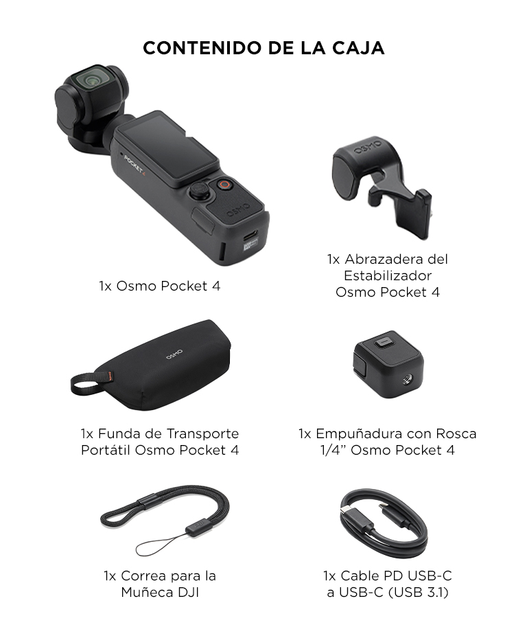 Cámara Osmo Pocket 4 DJI Combo Estándar, Cámara para Videovlogs de Bolsillo, 1" CMOS y 4K/240 fps, Estabilización de 3 Ejes, Zoom 2x, Almacenamiento Interno 107 GB - Imagen 7